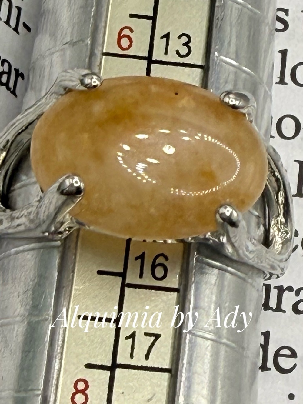 Honey Jade Oval Ring with Silver Accents